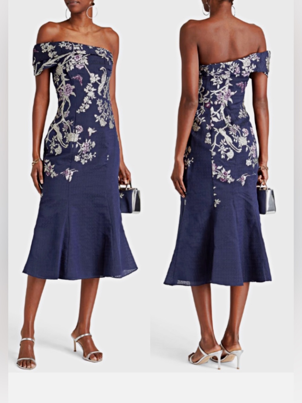 Marchesa Notte One-shoulder Gilded Floral Jacquard Midi Dress NEW NWT